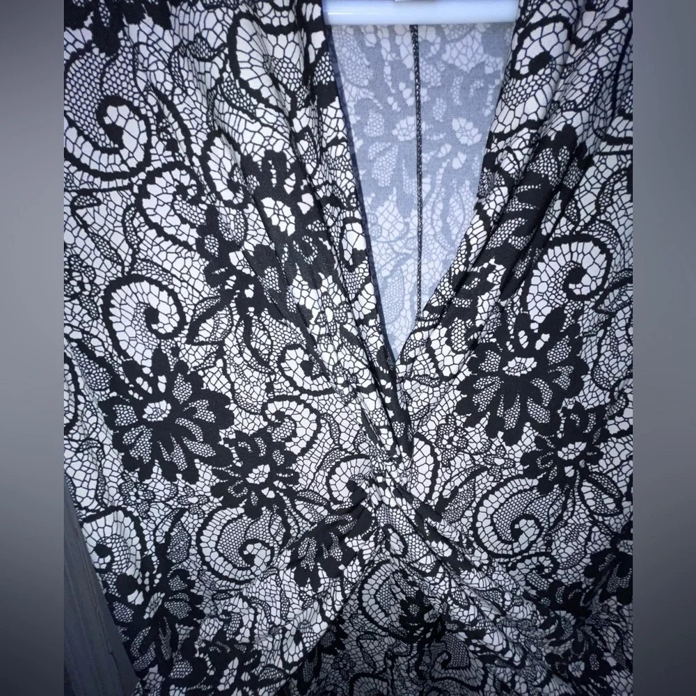 Joseph Ribkoff Dress Sleeveless Jersey Lace Floral Print Cream Black US Size 14 - Picture 5 of 7